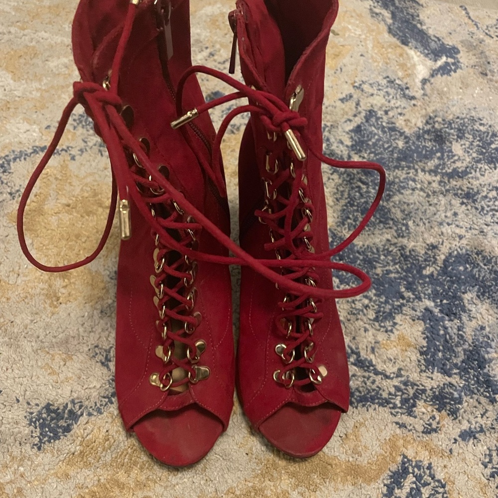 Chic Red Lace-Up Women's Boots